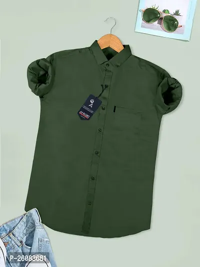 Stylish Green Cotton Long Sleeves Solid Shirt For Men
