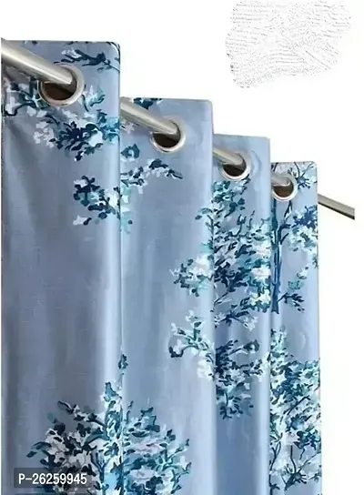 Stylish Blue Polyester Printed Window Curtains