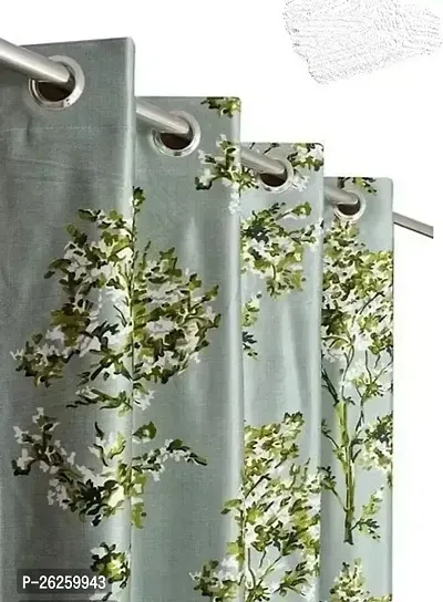 Stylish Grey Polyester Printed Window Curtains