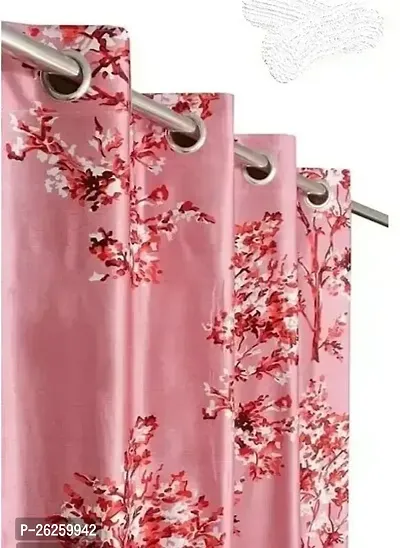 Stylish Pink Polyester Printed Window Curtains-thumb0