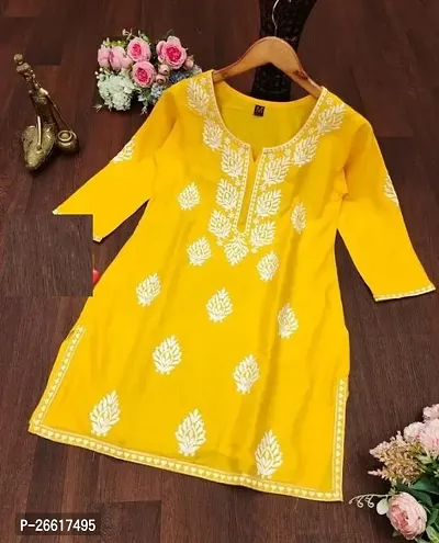 Elegant Yellow Rayon Embroidered Top For Women-thumb0