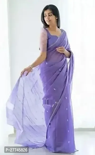 Stylish Cotton Silk Purple Textured Saree With Blouse Piece-thumb0