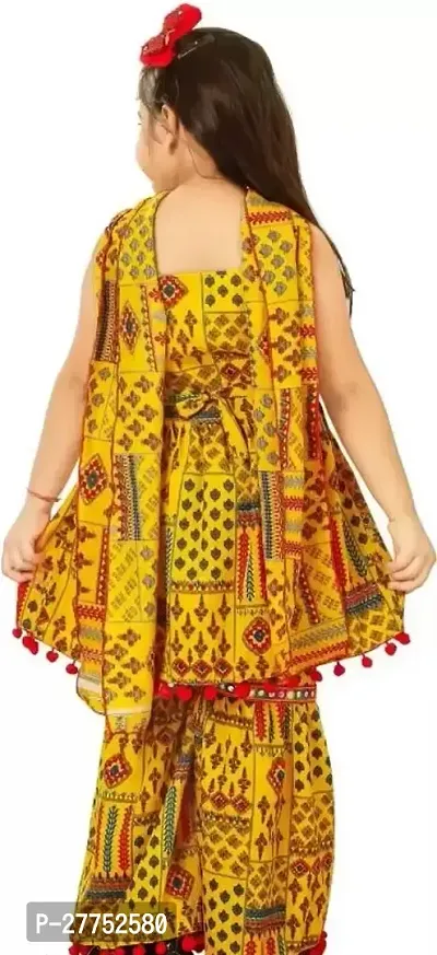 Alluring Yellow Cotton Blend Printed Kurta Bottom Set For Girls-thumb2