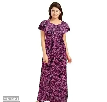 Elegant Purple Cotton Printed Nighty For Women