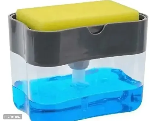 Classic 2 In 1 Soap Pump Plastic Dispenser For Dishwasher Liquid, Holder With Free Sponge -Capacity 400 Ml