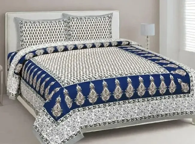 Printed Cotton Double Bedsheet with 2 Pillow Cover