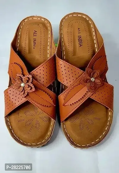 Elegant Tan Leather Self Design Sandal For Women-thumb0
