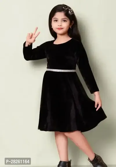 Fabulous Black Cotton Solid Dress For Girls-thumb2