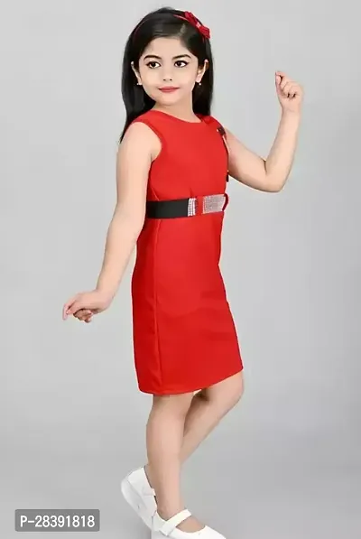 Fabulous Red Cotton Self Design Dress For Girls-thumb2