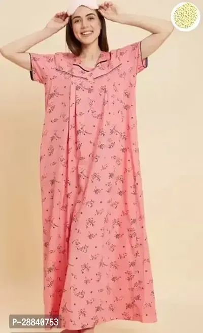 Elegant Pink Cotton Printed Nighty For Women-thumb0