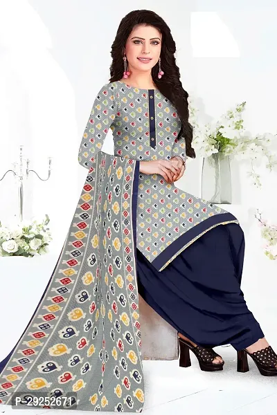 Elegant Multicoloured Art Silk Printed Dress Material with Dupatta For Women