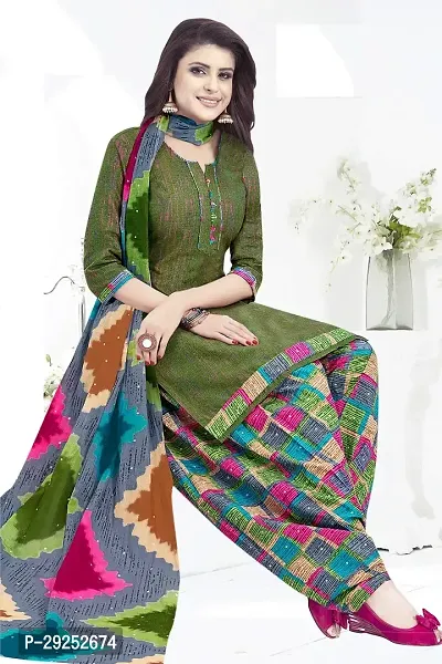 Elegant Multicoloured Art Silk Printed Dress Material with Dupatta For Women-thumb0