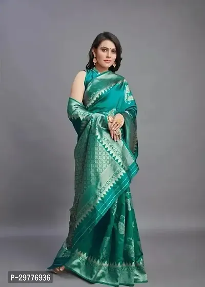 Stylish Art Silk Teal Woven Design Saree With Blouse Piece For Women