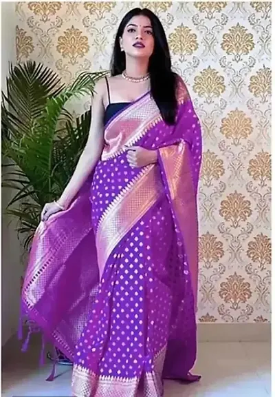 NAISHU TRENDZ Women's Kanjivaram Soft Lichi Banarasi Silk Saree With Blouse Piece (Shree Vivera Purple)