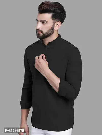 Reliable Black Cotton Solid Short Kurta For Men-thumb3