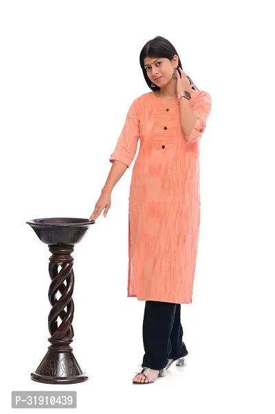 Stylish Orange Khadi Cotton Solid Kurta For Women-thumb3