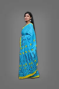 Beautiful Blue Cotton Printed Saree With Blouse Piece For Women-thumb1