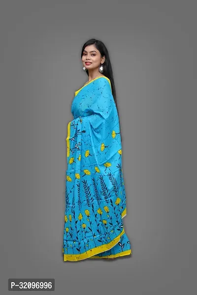 Beautiful Blue Cotton Printed Saree With Blouse Piece For Women-thumb2