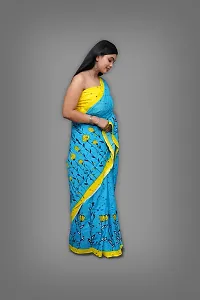 Beautiful Blue Cotton Printed Saree With Blouse Piece For Women-thumb2