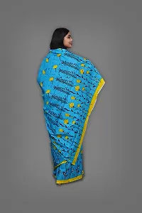 Beautiful Blue Cotton Printed Saree With Blouse Piece For Women-thumb3