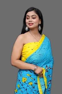 Beautiful Blue Cotton Printed Saree With Blouse Piece For Women-thumb4