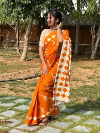 Classic Orange Cotton Printed Saree With Blouse Piece For Women-thumb1