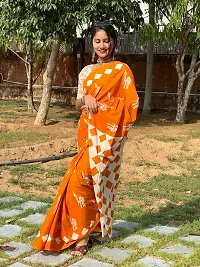 Classic Orange Cotton Printed Saree With Blouse Piece For Women-thumb2