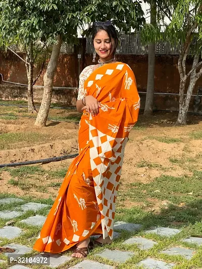 Classic Orange Cotton Printed Saree With Blouse Piece For Women-thumb3