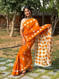 Classic Orange Cotton Printed Saree With Blouse Piece For Women-thumb3