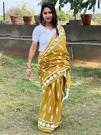 Classic Mustard Cotton Printed Saree With Blouse Piece For Women-thumb1