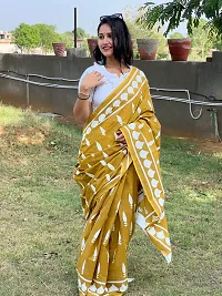 Classic Mustard Cotton Printed Saree With Blouse Piece For Women-thumb2