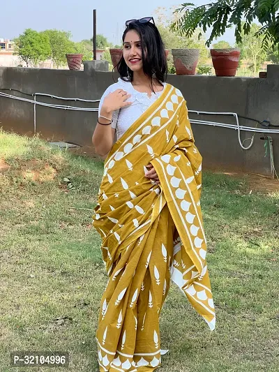 Classic Mustard Cotton Printed Saree With Blouse Piece For Women-thumb3