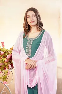 Stylish Green Art Silk Embroidered Kurta Bottom and Dupatta Set For Women-thumb3