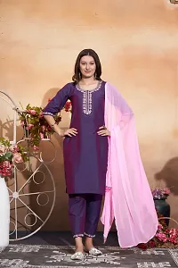 Stylish Purple Art Silk Embroidered Kurta Bottom and Dupatta Set For Women-thumb3