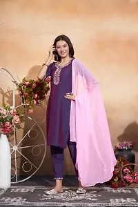 Stylish Purple Art Silk Embroidered Kurta Bottom and Dupatta Set For Women-thumb1