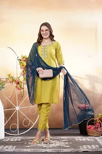 Stylish Yellow Art Silk Embroidered Kurta Bottom and Dupatta Set For Women-thumb1