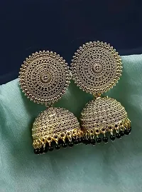 Shree Jutrade; Traditional and Exclusive Attractive Meenakari Jewellery Golden Black Jhumka Brass Ethnic Earring set Jhumki Pearl Drop Earrings For Girls Women-thumb2