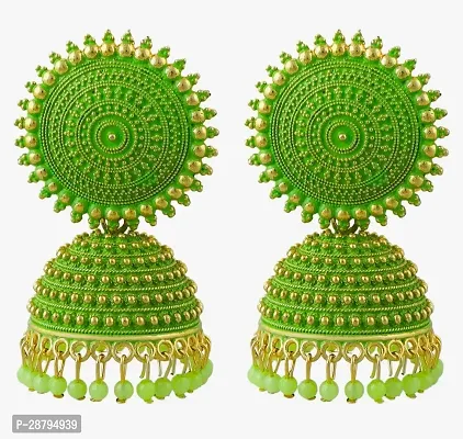 Shree Jutrade; Traditional and Exclusive Attractive Meenakari Jewellery Green Jhumka Brass Ethnic Earring set Golden Jhumki Pearl Drop Earrings For Girls Women-thumb0