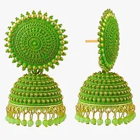 Shree Jutrade; Traditional and Exclusive Attractive Meenakari Jewellery Green Jhumka Brass Ethnic Earring set Golden Jhumki Pearl Drop Earrings For Girls Women-thumb3