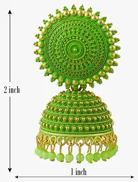 Shree Jutrade; Traditional and Exclusive Attractive Meenakari Jewellery Green Jhumka Brass Ethnic Earring set Golden Jhumki Pearl Drop Earrings For Girls Women-thumb1