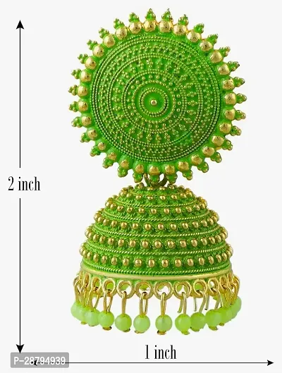 Shree Jutrade; Traditional and Exclusive Attractive Meenakari Jewellery Green Jhumka Brass Ethnic Earring set Golden Jhumki Pearl Drop Earrings For Girls Women-thumb2