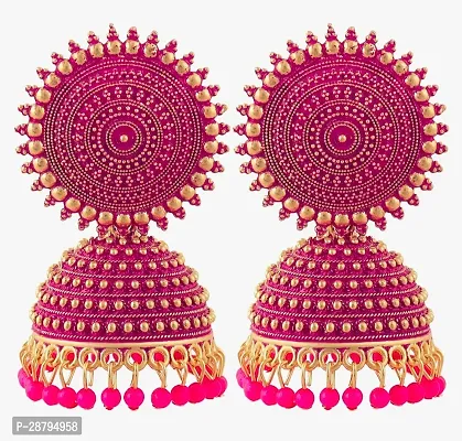 Shree Jutrade; Traditional and Exclusive Attractive Meenakari Jewellery Pink Jhumka Brass Ethnic Earring set Golden Jhumki Pearl Drop Earrings For Girls Women-thumb0