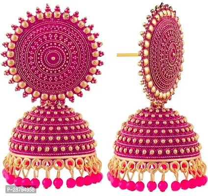 Shree Jutrade; Traditional and Exclusive Attractive Meenakari Jewellery Pink Jhumka Brass Ethnic Earring set Golden Jhumki Pearl Drop Earrings For Girls Women-thumb4