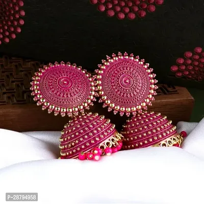 Shree Jutrade; Traditional and Exclusive Attractive Meenakari Jewellery Pink Jhumka Brass Ethnic Earring set Golden Jhumki Pearl Drop Earrings For Girls Women-thumb2