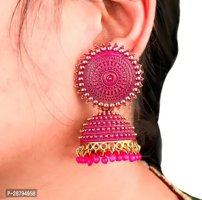 Shree Jutrade; Traditional and Exclusive Attractive Meenakari Jewellery Pink Jhumka Brass Ethnic Earring set Golden Jhumki Pearl Drop Earrings For Girls Women-thumb5