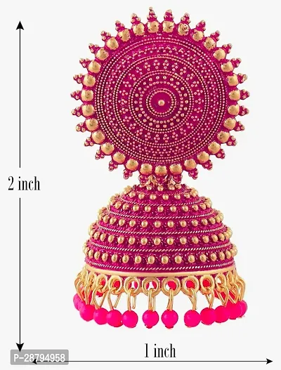 Shree Jutrade; Traditional and Exclusive Attractive Meenakari Jewellery Pink Jhumka Brass Ethnic Earring set Golden Jhumki Pearl Drop Earrings For Girls Women-thumb3