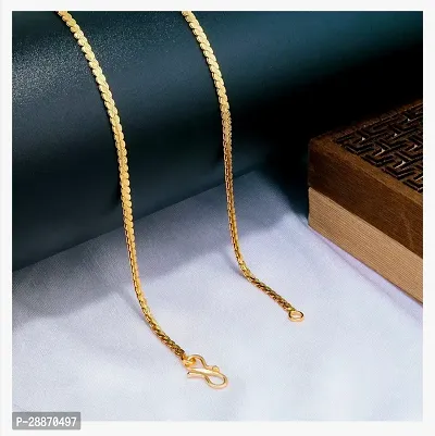 Shree Jutrade; Stylish and Exclusive Attractive Block Pattern Design Golden Brass Chain Necklace Gold Plated Fashionable Jewellery For Women Girls Men Boys and Unisex-thumb2