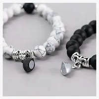 Shree Jutrade; Exclusive Trendy and Stylish Black  White Magnetic Heart Couple Bracelets Beaded Stone Onyx Stretchable Wrist Band Gift Jewellery For Men Women Unisex-thumb1