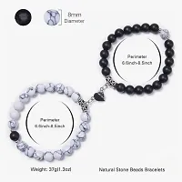 Shree Jutrade; Exclusive Trendy and Stylish Black  White Magnetic Heart Couple Bracelets Beaded Stone Onyx Stretchable Wrist Band Gift Jewellery For Men Women Unisex-thumb2