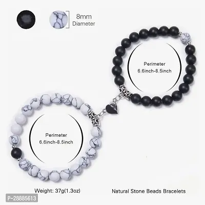 Shree Jutrade; Exclusive Trendy and Stylish Black  White Magnetic Heart Couple Bracelets Beaded Stone Onyx Stretchable Wrist Band Gift Jewellery For Men Women Unisex-thumb3